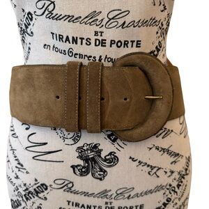 ELLEN TRACY Linda Allard Suede Tan Brown Wide Statement Belt Size Large